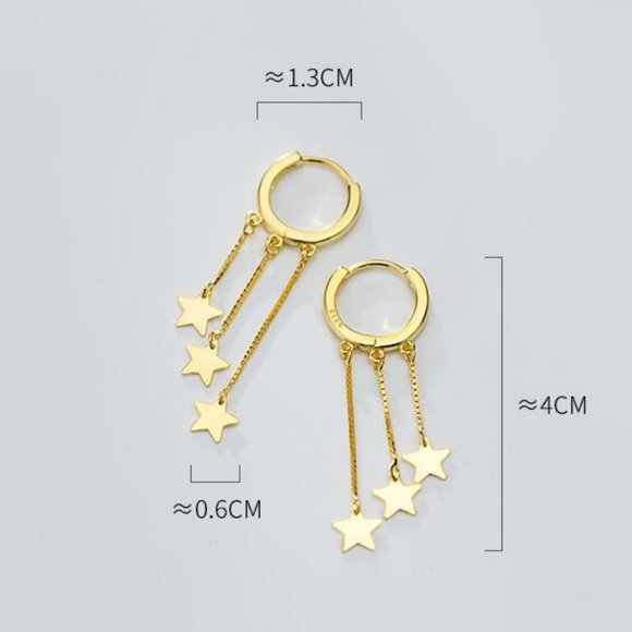 NEW Gold/Sterling Silver Star Tassel Hoop Earrings - Picture 4 of 5